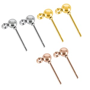 10 st. 3 mm 4 mm kulformade örhängen, örhängen i rostfritt stål med ögla, guld/rosaguld, tillbehör till örhängeskopplingar