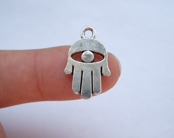Bulk 30 Antique Silver Fatima Hand Charms 16x10mm
