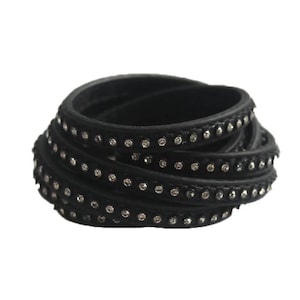 1 Yard Black 7x2mm Wrap Rhinestone flat leather cord
