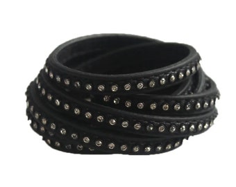 1 Yard Black 7x2mm Wrap Rhinestone flat leather cord