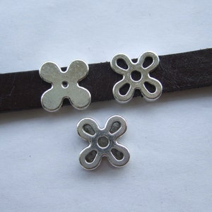10pcs Antique Silver 10x2mm Hollow Flower Slider Spacer Beads For 10mm Flat  Leather Cord