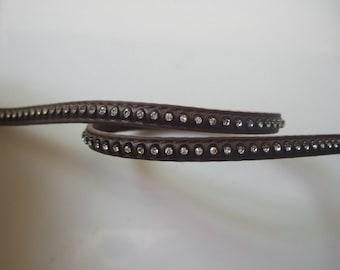 1 Yard 7x2mm Dark Brown Flat Rhinestone leather cord