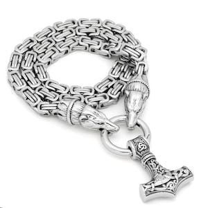 Stainless Steel Viking Bear Head Mjolnir Norse Thor&#39;s Hammer Pendant Necklace Nordic Amulet Pagan Talisman  Men