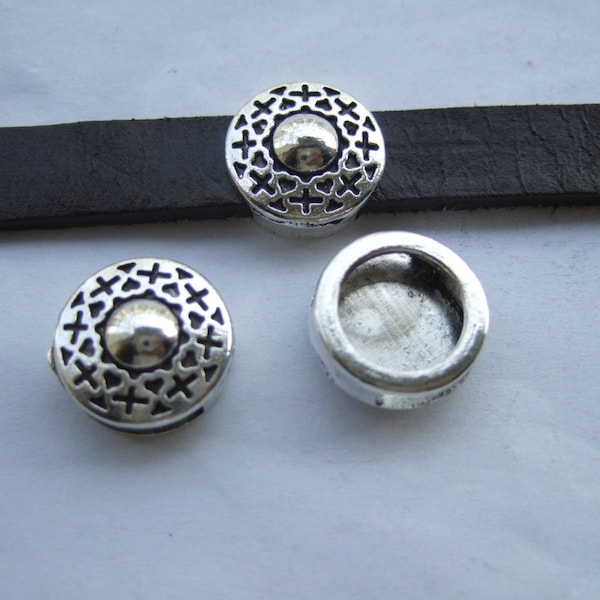 10pcs Slider Spacer for 5mm 10mm Flat Leather Cord, Metal Findings Antique Silver 