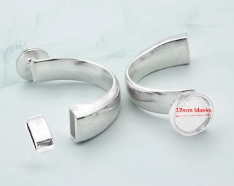 3 Sets Antique Silver 12mm Blanks Bracelet Clasps, 10x5mm Hook Clasp, Half Cuff Leather Bracelet Findings