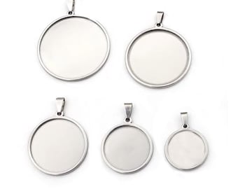 5pcs Stainless Steel 20mm 25mm 30mm 35mm 40mm Round Pendant Blanks Settings Cabochons Bases Bezel Trays for DIY Jewelry Findings