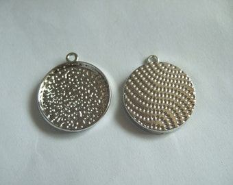 10 Silver tone 22mm Round Hammered Bezel Cups Settings Pendant