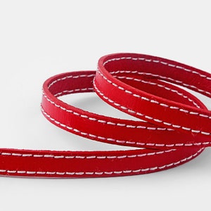 1 Meter Stitched 10mm Flat Leather Cord Red 10x2mm Flat Leather Strips -