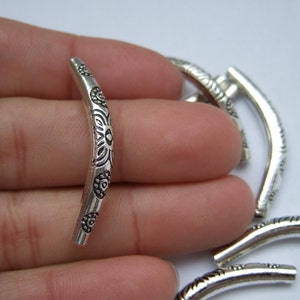 Bulk 20 Antique Silver (1.5mm Hole) Carved Flower Tube for Bracelet and Necklace , 32mm Long SP004-1