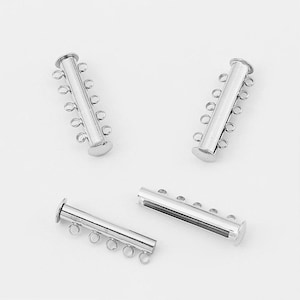 3 Sets Silver Tone 5-Strands Slide Lock Tube Clasp