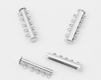 3 Sets Silver Tone 5-Strands Slide Lock Tube Clasp
