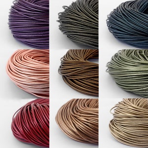 10 , 25 , 100 Yards 2mm Round Genuine Leather Cord Thong Leather Cording in one piece Metallic Blue / Brass  / Pink for Craft Jewelry Making