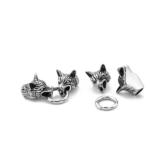 Stainless Steel Viking Wolf Head Spring Clasp Bracelet Connector