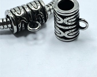 2/5pcs Stainless Steel 4mm Hole Tube Charm Pendant Holders, 4mm Bailors Connector for pendants 10x6mm