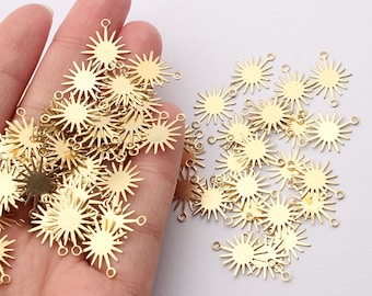 Raw Brass Sun Connector , Earrings Charm , Textured Copper accessories  13x18mm Tiny Sun Brass Charms for Earring Finding