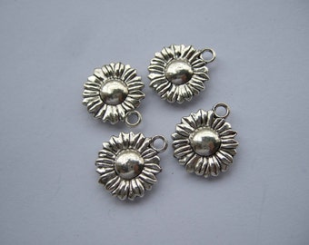 20 Antique Silver Sunflower Charms double side 19 x 16mm