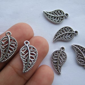 20 Antique Silver Leaf Charms 19 x 10mm  double sided