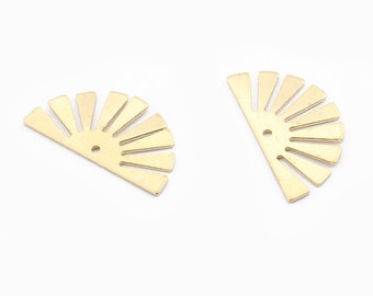 20pcs Brass Fan Charms Earrings Findings Half Sun Shaped Pendants Jewelry Making 12x24mm
