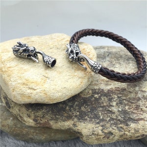 Stainless Steel Hook Clasp - 6mm Hole Dragon Head Tail Hook Clasp  - Leather Rope Cord End Clasps Men Bracelets Findings