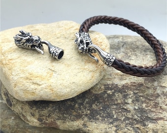 RVS haak sluiting - 6mm gat Dragon Head staart haak sluiting - lederen touw koord einde gespen mannen armbanden bevindingen