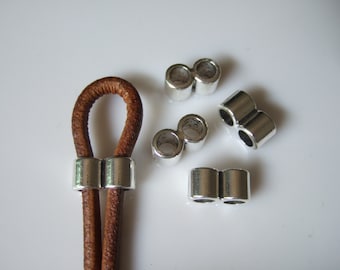 10 stuks antiek zilver 4mm dubbele barrel sliders kraal gaten voor ronde lederen koord armband, het vinden, sieraden levering SP499