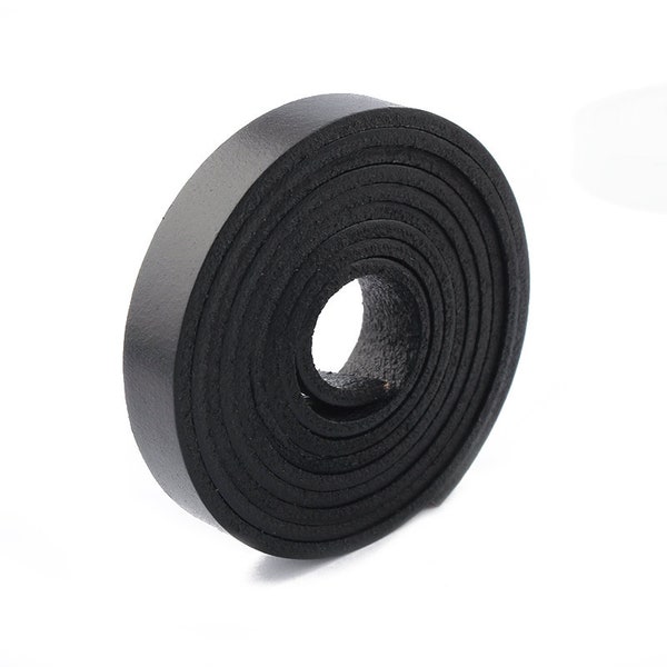 10mm Black Flat Genuine Leather Cord , 10x2mm flat leather Cords 1 Meter