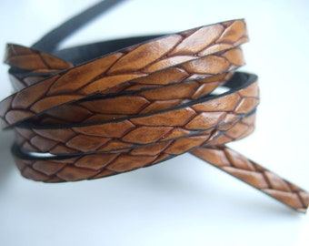 1 Meter Brown 5x2mm Snake skin leather cord Faux python 5mm Flat leather cord