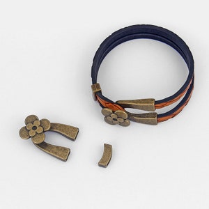 3 Sets Antique Bronze Floral Flower Wishbone Clasp For 5mm Flat Leather Bracelet Clasps