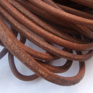 5mm Round Natural Genuine Leather Cord ,  Natural Brown Real Leather 5mm thick - 1 Meter