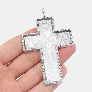2pcs Antique Silver Cross Pendant Blanks Settings Cabochons Bases Bezel Trays Jewelry Findings