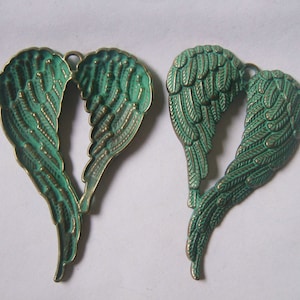 2 Antik Griechisch Bronze Großer Engel Flügel Anhänger 67x47mm