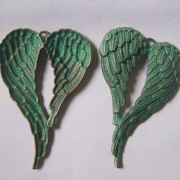 2 Antique Greek Bronze Large Angel Wing Pendant 67x47mm