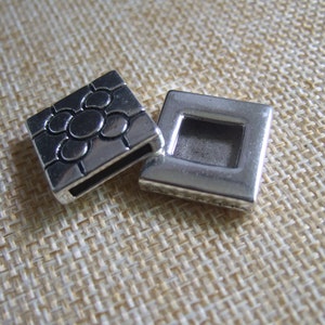 10pcs Antique Silver Square Sliders for 5mm - 13mm Flat Leather or Multistrand Round Leather Bracelets
