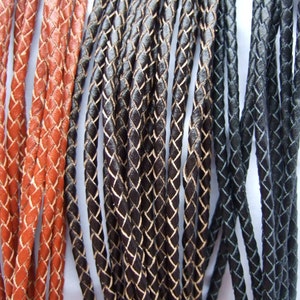 4mm Round Genuine Bolo Braided Leather Cord DIY Craft Jewelry Continue Long In a Piece Available