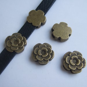 10pcs 10mm Antique Bronze Flower Bracelet Slider Spacer Beads Charm  for 5mm 10mm Flat Leather Bracelet