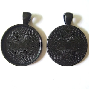 10 Black 25mm Round  Blanks Tray Pendants Settings , Photo Frame Settings fit 1 inch Cabochon