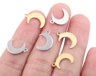 20 Gold Plated Stainless Steel Tiny Crescent Moon Charms 17x11x1mm for bracelet , earring , necklace making