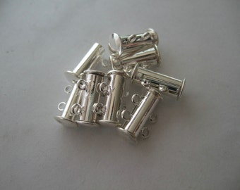 10 Sets Silver Plated 2-Strands Slide Lock Clasps for Layer Necklace Bracelet Findings