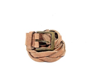 Hellbraun geflochtenleder Gürtel/Größe groß / Leder Gürtel/Brass Hardware