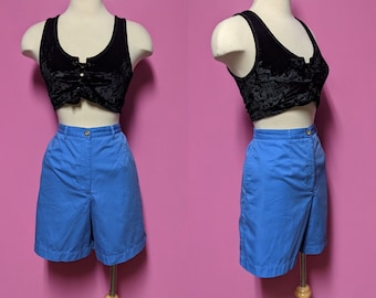 90's Blue High Waist Shorts/30" Waist/Pleated Shorts/Ultra High Waist