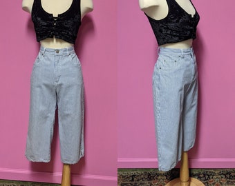 90's Vintage Bill Blass Denim Capri Pants/29" Waist/High Waist Striped Pants