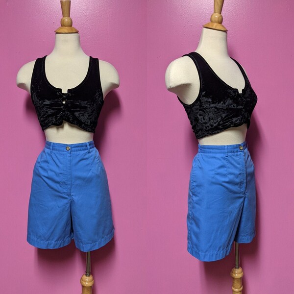 90's Blue High Waist Shorts/30" Waist/Pleated Shorts/Ultra High Waist