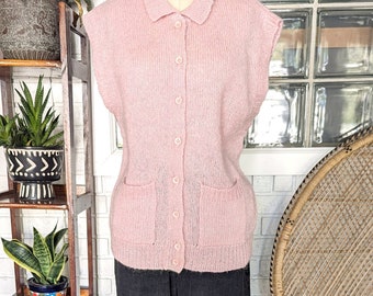 College Casuals Pink Wolle Pullover Weste Top / Größe L / Button Up / Damen Vintage