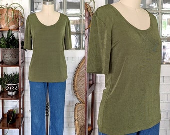 Vintage Mossy Green Spandex Top/Stretchy Top/90's/Women's Vintage