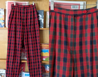 90's Vintage Red Plaid Trousers/25" Waist/Size 4/Straight Leg/Pleated Waist/Women's Vintage