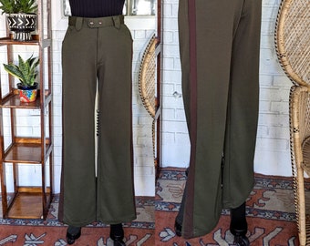 Space Girlz/Y2k Olive Green Flared Pants/27" Waist/2000's Striped Panel Pants