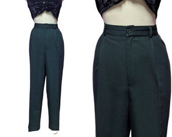 90's Dark Green Trousers/29" Waist/Tapered Leg/High Waist