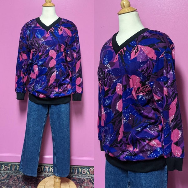 Teddi/Bright Abstract Print Tunic Top/Size Small//Purple Shirt/Long Sleeves/Comfy/Casual/Lounge
