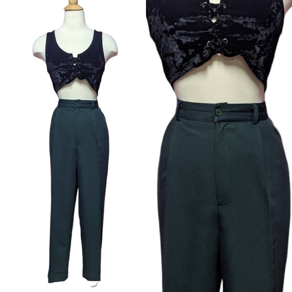 90's Dark Green Trousers/29" Waist/Tapered Leg/High Waist