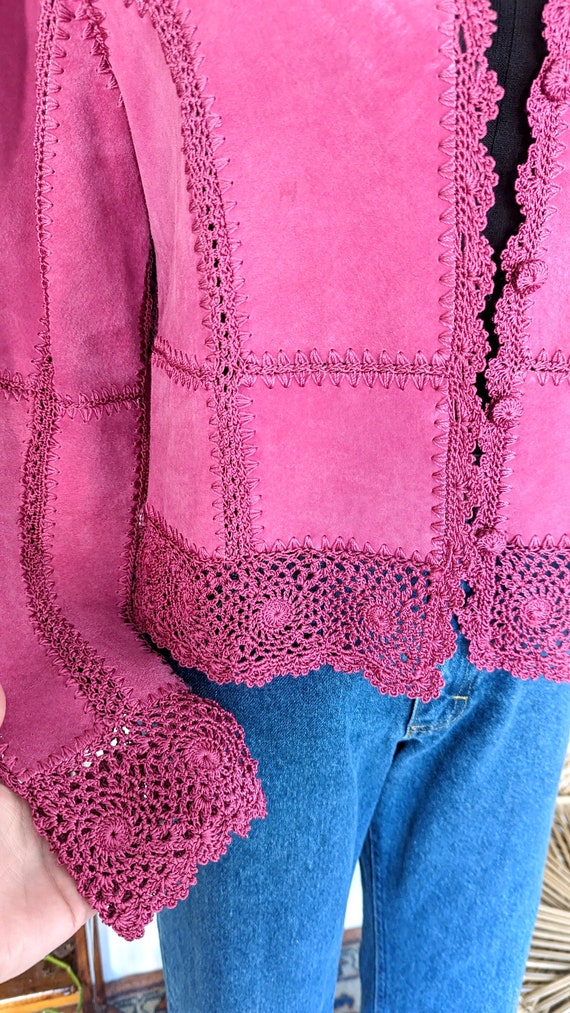 90's Vintage Hot Pink Suede Patchwork Jacket/Size… - image 3